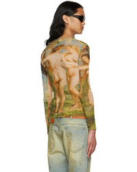T-shirt manica lunga in rete stampata multicolore di Jean Paul Gaultier