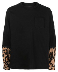 T-shirt manica lunga leopardata nera di Sacai