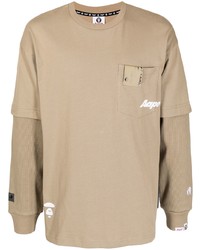 T-shirt manica lunga marrone chiaro di AAPE BY A BATHING APE