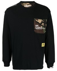 T-shirt manica lunga mimetica nera di AAPE BY A BATHING APE