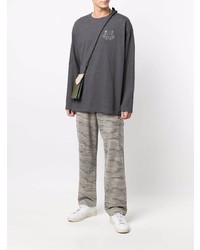 T-shirt manica lunga ricamata grigio scuro di Kenzo
