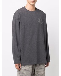 T-shirt manica lunga ricamata grigio scuro di Kenzo