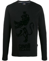 T-shirt manica lunga ricamata nera di Cavalli Class
