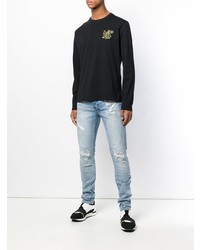 T-shirt manica lunga ricamata nera di Versace Jeans