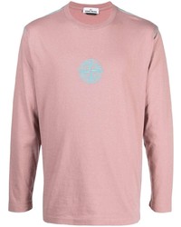 T-shirt manica lunga ricamata rosa