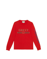 T-shirt manica lunga ricamata rossa di Gucci