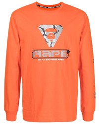 T-shirt manica lunga stampata arancione di AAPE BY A BATHING APE