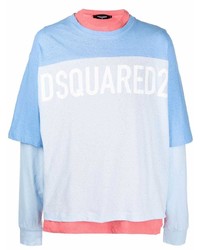 T-shirt manica lunga stampata azzurra di DSQUARED2