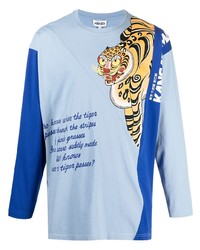 T-shirt manica lunga stampata azzurra di Kenzo