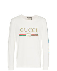 T-shirt manica lunga stampata beige di Gucci