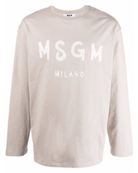 T-shirt manica lunga stampata beige di MSGM