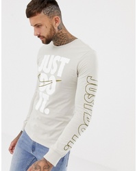T-shirt manica lunga stampata beige di Nike