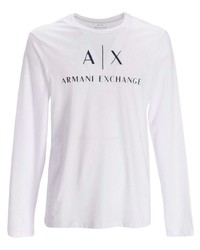 T-shirt manica lunga stampata bianca e blu scuro di Armani Exchange