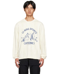 T-shirt manica lunga stampata bianca e blu scuro di Li-Ning