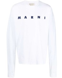T-shirt manica lunga stampata bianca e blu scuro di Marni