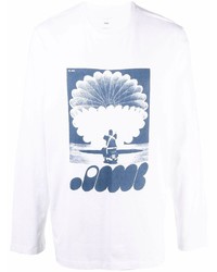 T-shirt manica lunga stampata bianca e blu scuro di Oamc