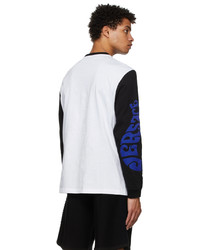 T-shirt manica lunga stampata bianca e blu scuro di Versace