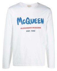 T-shirt manica lunga stampata bianca e blu di Alexander McQueen