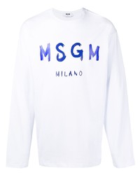 T-shirt manica lunga stampata bianca e blu di MSGM