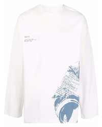 T-shirt manica lunga stampata bianca e blu di Oamc