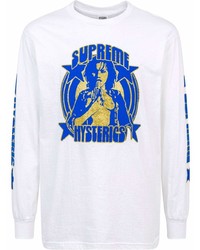 T-shirt manica lunga stampata bianca e blu di Supreme