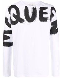 T-shirt manica lunga stampata bianca e nera di Alexander McQueen