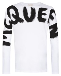 T-shirt manica lunga stampata bianca e nera di Alexander McQueen