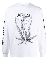 T-shirt manica lunga stampata bianca e nera di Aries
