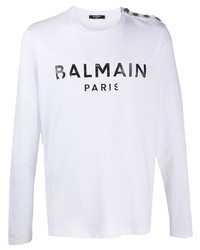 T-shirt manica lunga stampata bianca e nera di Balmain
