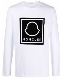 T-shirt manica lunga stampata bianca e nera di Moncler