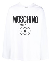 T-shirt manica lunga stampata bianca e nera di Moschino