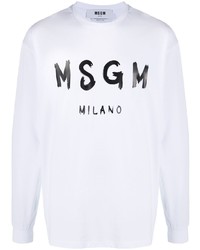 T-shirt manica lunga stampata bianca e nera di MSGM