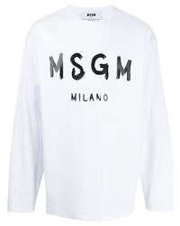 T-shirt manica lunga stampata bianca e nera di MSGM