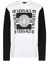 T-shirt manica lunga stampata bianca e nera di Versace