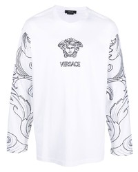 T-shirt manica lunga stampata bianca e nera di Versace