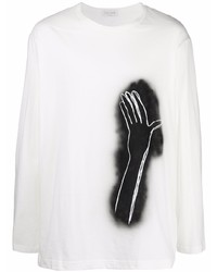 T-shirt manica lunga stampata bianca e nera di Yohji Yamamoto
