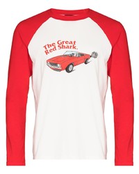 T-shirt manica lunga stampata bianca e rossa di DUOltd