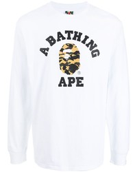 T-shirt manica lunga stampata bianca di A Bathing Ape