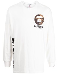 T-shirt manica lunga stampata bianca di AAPE BY A BATHING APE