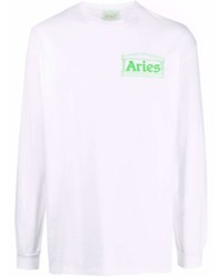 T-shirt manica lunga stampata bianca di Aries