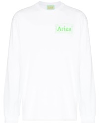 T-shirt manica lunga stampata bianca di Aries