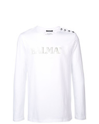 T-shirt manica lunga stampata bianca di Balmain