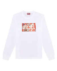 T-shirt manica lunga stampata bianca di Diesel