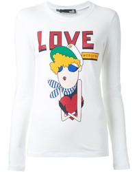 T-shirt manica lunga stampata bianca di Love Moschino