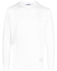 T-shirt manica lunga stampata bianca di Stone Island
