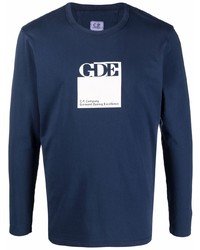 T-shirt manica lunga stampata blu scuro e bianca di C.P. Company