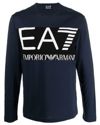 T-shirt manica lunga stampata blu scuro e bianca di Ea7 Emporio Armani
