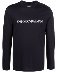 T-shirt manica lunga stampata blu scuro e bianca di Emporio Armani