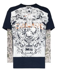 T-shirt manica lunga stampata blu scuro e bianca di Liam Hodges