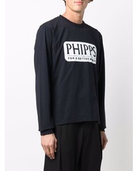 T-shirt manica lunga stampata blu scuro e bianca di Phipps